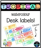 Tropical watercolour themed student desk labels