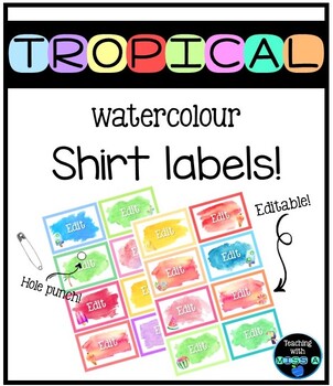 Preview of Tropical watercolour themed student shirt name tags