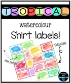 Tropical watercolour themed student shirt name tags