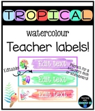 Tropical watercolour themed teacher name labels
