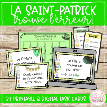 Preview of Trouve l'erreur! French St. Patrick's Day Task Cards | La Saint-Patrick