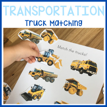 Preview of Truck Matching Preschool Printable - Construction Busy Book Learning Binder