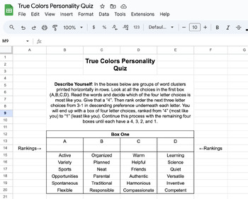 Preview of True Colors Personality Quiz
