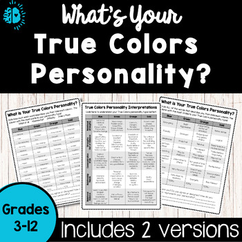 Preview of True Colors Personality Type Quiz | Get to Know You Inventory | Back to School