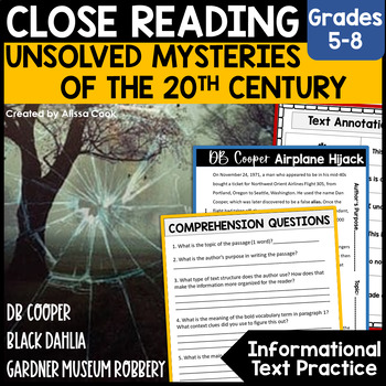 Preview of True Crime Close Reading | Middle School ELA Comprehension Activities
