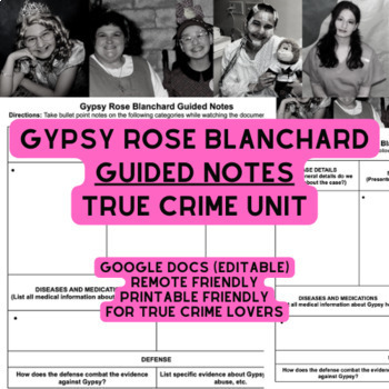 Preview of True Crime: Gypsy Rose Blanchard Guided Notes: REMOTE or PRINTABLE