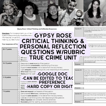 Preview of True Crime: Gypsy Rose Critical Thinking Questions