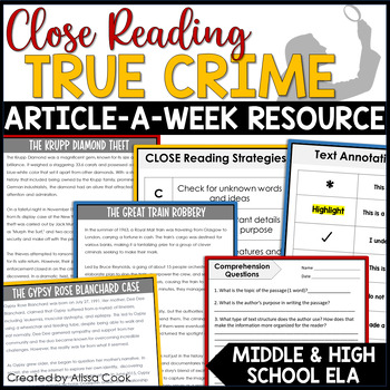 Preview of True Crime Reading Comprehension Passages | Close Reading | Middle & High School
