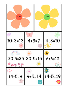 Preview of True/False Addition and Subtraction to 20 Sort-Spring