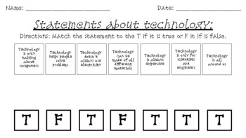 Preview of True/ False Matching Technology Activity