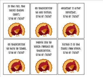 True & False Turkeys: a Fun Flashcard Game by The Autism Helper