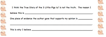 Preview of True Story of the 3 Little Pigs activinspire flipchart, CCSS opinion writing