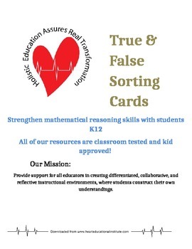 Preview of True and False Math Sorting Cards