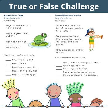 Preview of True or False Challenge: Comprehension Worksheets
