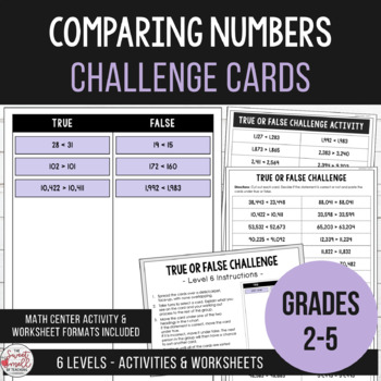 Preview of Comparing Numbers up to 6 digits - True or False Challenge Cards
