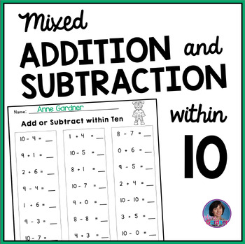 Preview of Mixed Addition to & Subtraction within 10 Worksheets: Math Fact Fluency Practice