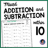Mixed Addition to & Subtraction within 10 Worksheets: Math