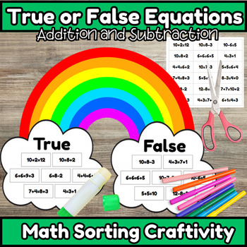 Preview of True or False Equations Math Sorting Craft: Rainbow