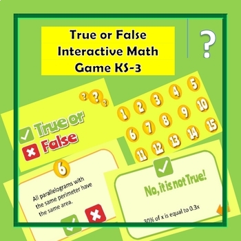 Preview of True or False Interactive Math game PPT  KS-3| Warm up | Revision