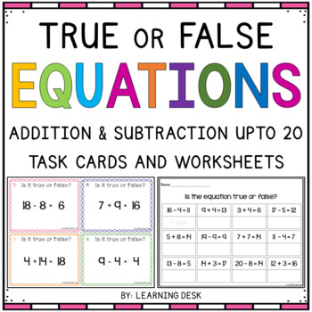 Preview of True or False Math Equations Addition and Subtraction to 20 First Grade