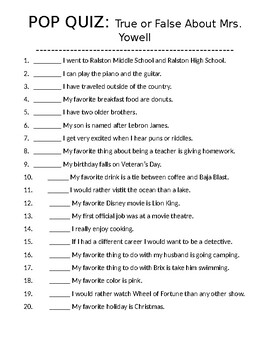 Preview of True or False Teacher and Student (Editable Beginning of the Year Activity)