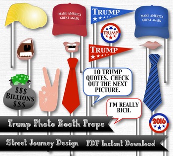 Preview of Trump Photo Booth Digital Download 26 Piece PDF Printable 300 DPI