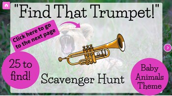 Preview of Trumpet Digital Scavenger Hunt- Baby Animal Themed- Online Music Game