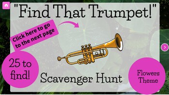 Preview of Trumpet Digital Scavenger Hunt- Flower Themed- Online Music Game