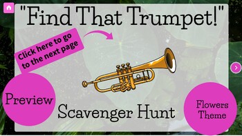 Preview of PREVIEW-Trumpet Digital Scavenger Hunt- Flower Themed- Online Music Game