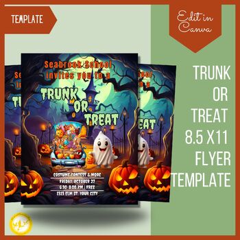 Preview of Trunk or Treat Event Flyer Template, Halloween Invitation Flyer Editable