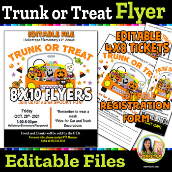 Preview of Trunk or Treat Event Flyer & Tickets - Editable PTA, PTO, Fundraiser