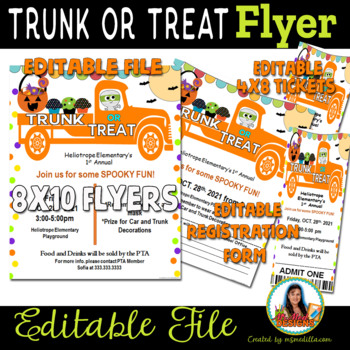 Preview of Trunk or Treat Truck Event Flyer & Tickets - Editable PTA, PTO, Fundraiser