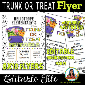 Preview of Trunk or Treat Event Flyer & Tickets - Editable PTA, PTO, Fundraiser