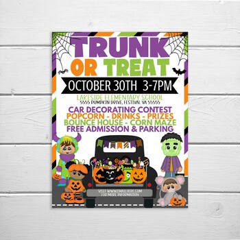 Trunk or Treat Flyer Invitation, Kids Halloween Event, Fall Festival ...