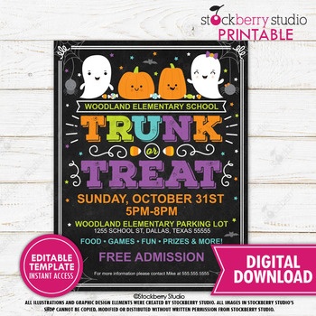Preview of Trunk or Treat Flyer Invite Halloween Party Invitation Kids Festival Event