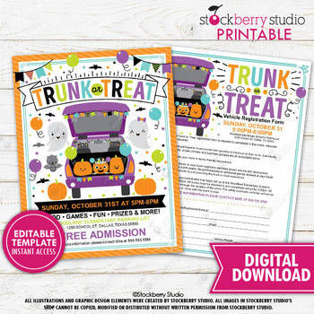 Preview of Halloween Trunk or Treat Invite Flyer Form Kids Party Invitation Event Festival