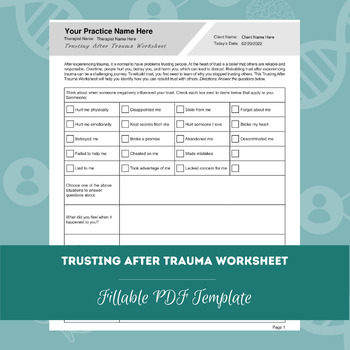 Preview of Trusting After Trauma Worksheet | Editable / Fillable PDF Template