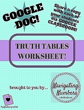 Preview of Truth Tables Worksheet - Google Document