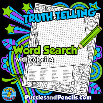 Preview of Truth Telling Word Search Puzzle with Coloring Activity | Social Skills