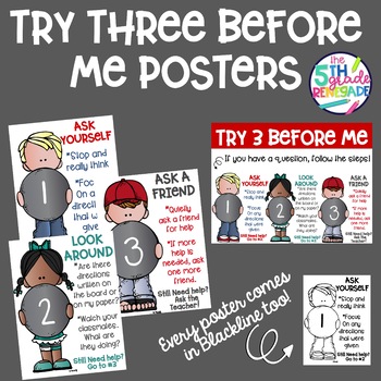 Preview of Try Three Before Me Posters (Ask Three)  class management  Melonheadz
