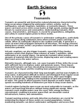 Preview of Tsunamis Article & Questions (Word Document)