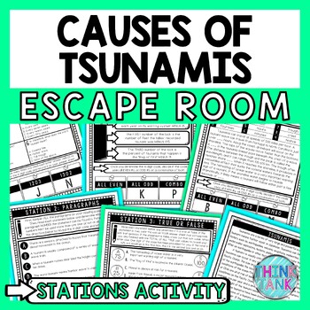 Preview of Tsunamis Escape Room Stations - Reading Comprehension Activity Natural Disasters