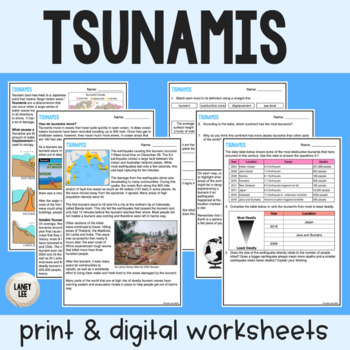Preview of Tsunamis - Reading Comprehension Worksheets