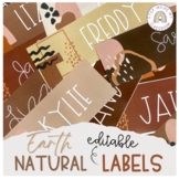 Tub Labels and Student Desk Tags in EARTH NATURAL | Editable