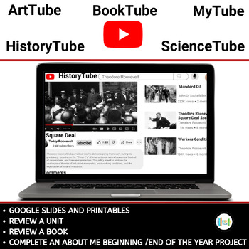 Preview of Tube Google Slide Templates & Printables: Book & Unit Review (based on YouTube)