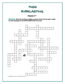 Tuck Everlasting: 6 Vocabulary Crosswords by Sections—Unique! | TpT