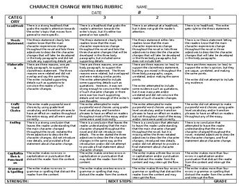Preview of Tuck Everlasting Character Change Development Essay Writing Rubric