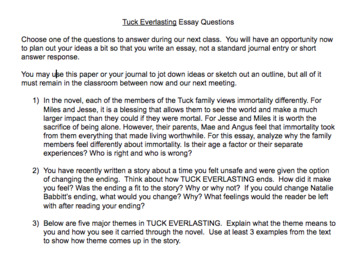 essay prompts for tuck everlasting