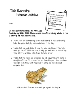 Preview of Tuck Everlasting Extension Activity Options