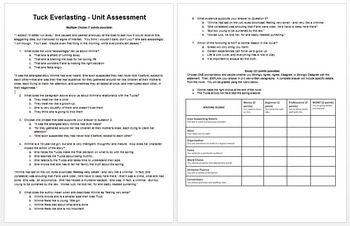 Preview of Tuck Everlasting Post Assessment - Text Dependent Questions + Essay
